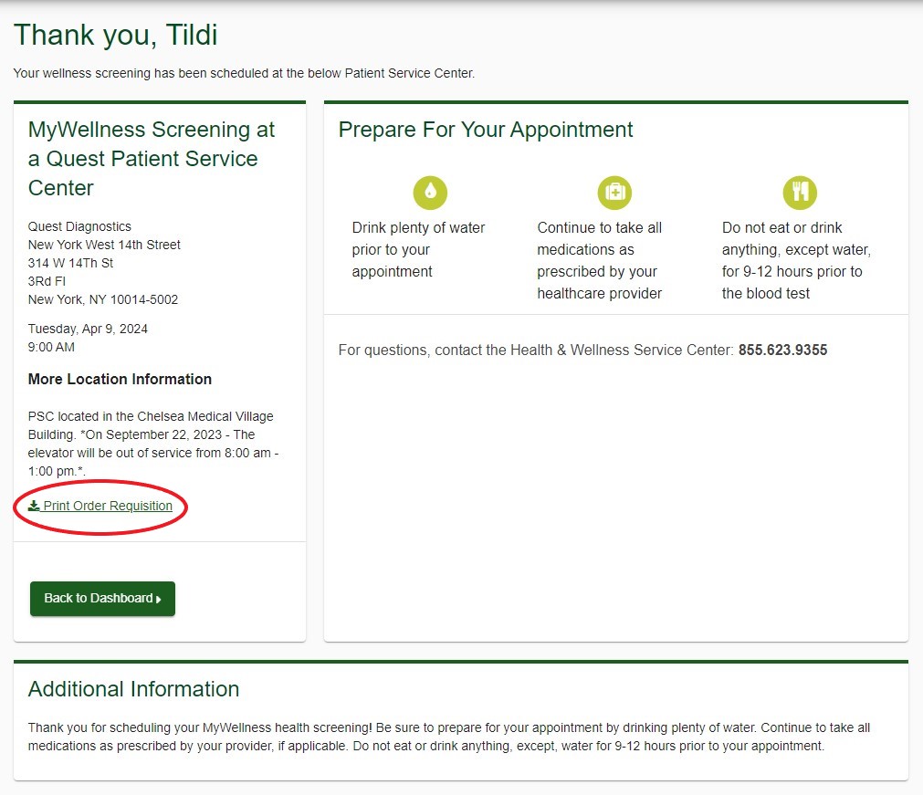 Health screening options - Quest Patient Service Center – Aduro Support